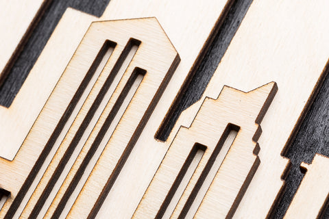 3D Wandbild aus Holz Skyline Hamburg