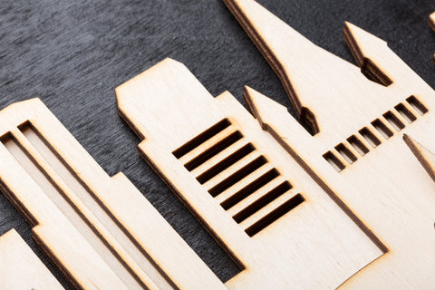 3D Wandbild aus Holz Skyline Hamburg