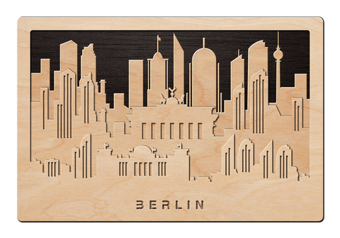 3D Wandbild aus Holz Skyline Berlin
