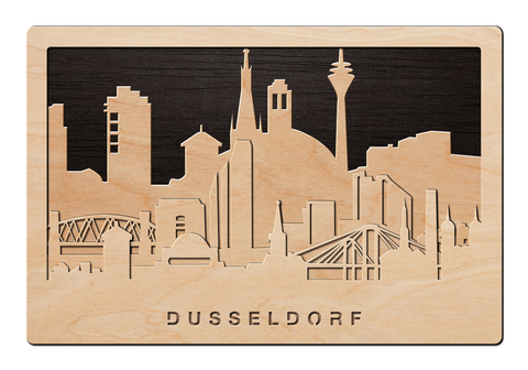 3D Wandbild aus Holz Skyline Düsseldorf