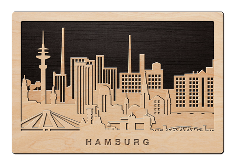 3D Wandbild aus Holz Skyline Hamburg