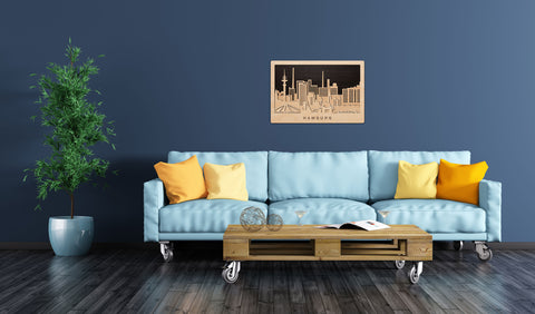 3D Wandbild aus Holz Skyline Hamburg