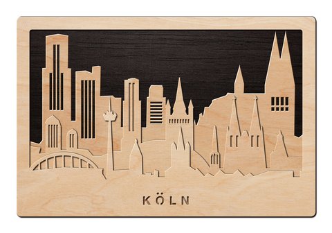 3D Wandbild aus Holz Skyline Köln 2017