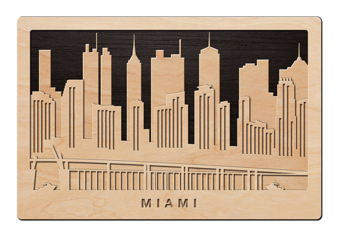 3D Wandbild aus Holz Skyline Miami 2017