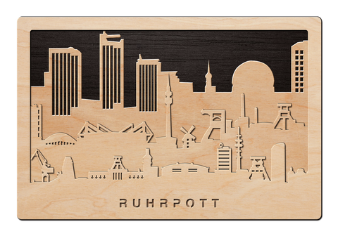 3D Wandbild aus Holz Skyline Ruhrpott 2017