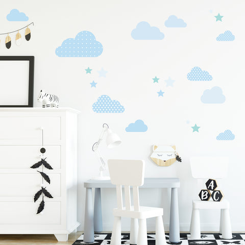 Wandsticker Set Pastell Wolken & Sterne