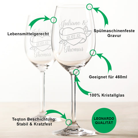 Leonardo Weingläser mit Gravur "Wedding Heart" als Set