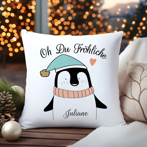 Kissen mit Weihnachtsmotiv und Name - Oh Du Fröhliche - Weihnachtsdeko - Für Frauen & Männer