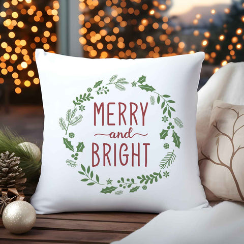 Kissen mit Weihnachtsmotiv - Merry and Bright - Weihnachtsdeko - Geschenke für Frauen & Männer