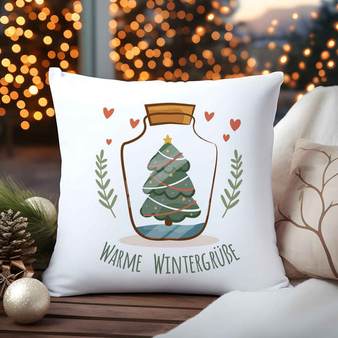 Kissen mit Weihnachtsmotiv - Warme Wintergrüße - Weihnachtsdeko - Für Frauen & Männer