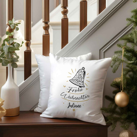 Kissen mit Weihnachtsmotiv und Namen - Weihnachtsglocke  - Weihnachtsdeko - Geschenk für Sie & Ihn
