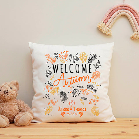 Bedrucktes Kissen mit Spruch Welcome Autumn