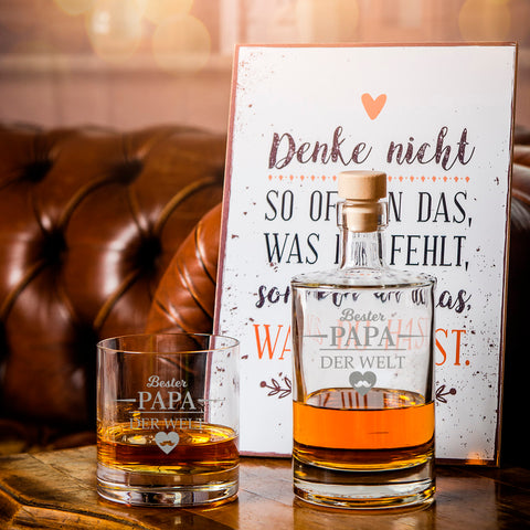 Leonardo Whiskygläser mit Gravur - "Bester Papa der Welt" im Set mit 0,5l Karaffe