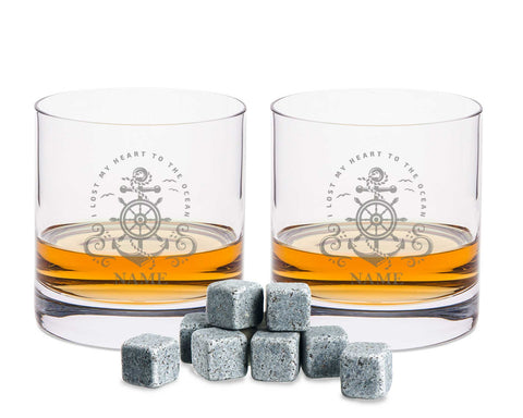 Leonardo Whiskygläser mit Gravur - "Heart to the ocean" im Set mit 0,5l Karaffe