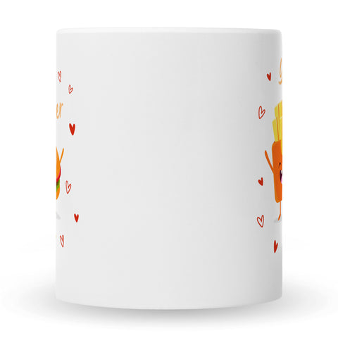 Bedruckte Tasse mit Spruch Burger to my fries
