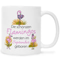 Bedruckte Tasse mit Spruch Die schönsten Flamingos