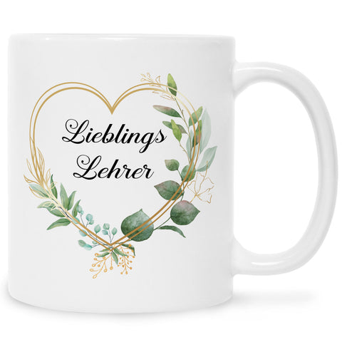 Bedruckte Tasse mit Spruch Lieblingslehrer/Lieblingslehrerin