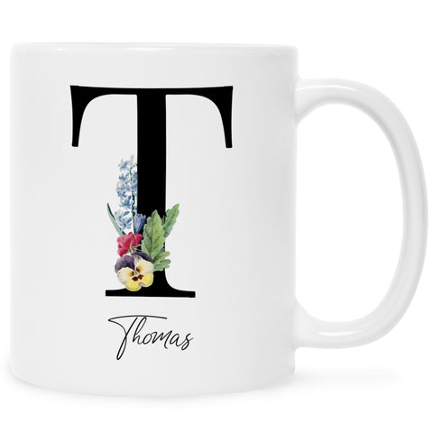 Bedruckte Tasse mit Personalisierung von Namen & Anfangsbuchstaben im Floral Design
