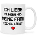 Bedruckte Tasse mit Spruch Ich liebe es wenn mich meine Frau zocken lässt