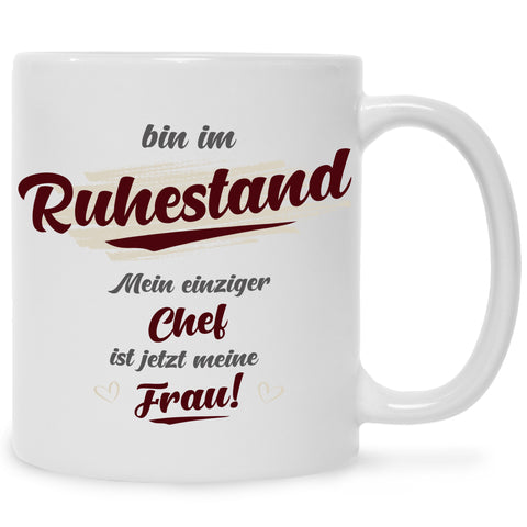 Bedruckte Tasse mit Spruch Bin im Ruhestand