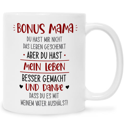 Bedruckte Tasse mit Spruch Bonus Eltern