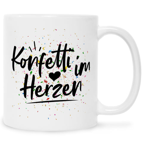 Bedruckte Tasse mit Spruch Konfetti im Herzen