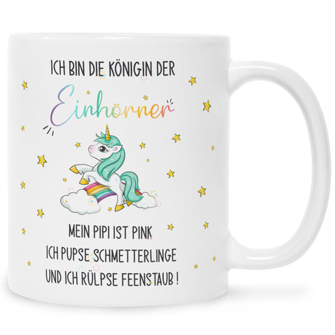 Bedruckte Tasse mit Spruch Königin der Einhörner