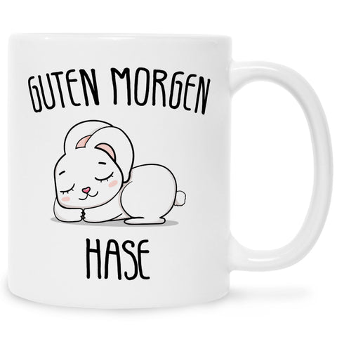 Bedruckte Tasse mit Spruch Guten Morgen Hase