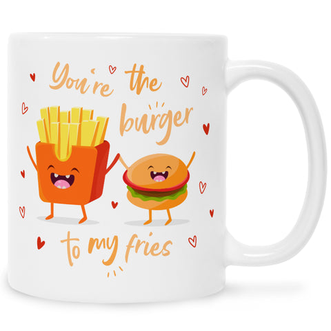 Bedruckte Tasse mit Spruch Burger to my fries