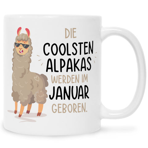 Bedruckte Tasse mit Spruch Die coolsten Alpakas