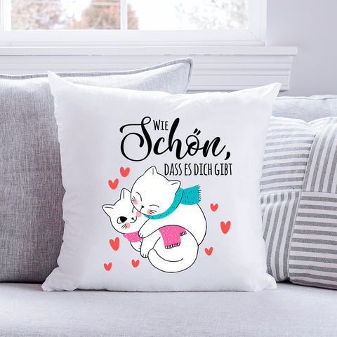 Bedrucktes Kissen mit Spruch Wie schön, dass es dich gibt