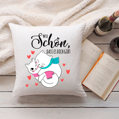 Bedrucktes Kissen mit Spruch Wie schön, dass es dich gibt