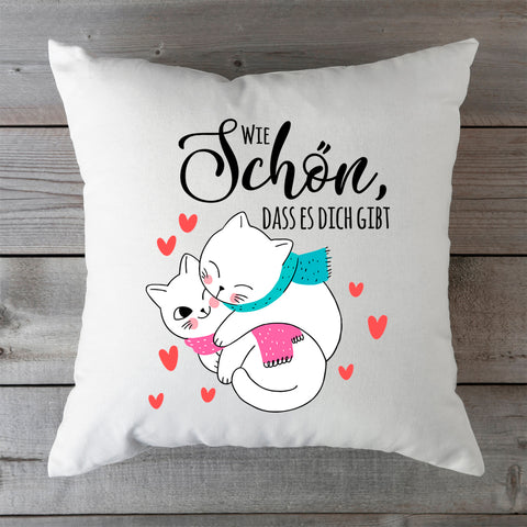 Bedrucktes Kissen mit Spruch Wie schön, dass es dich gibt