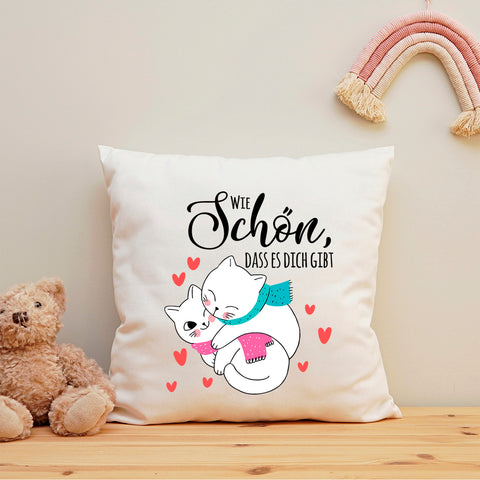 Bedrucktes Kissen mit Spruch Wie schön, dass es dich gibt