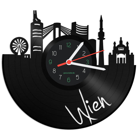 Schallplattenuhr Skyline Wien