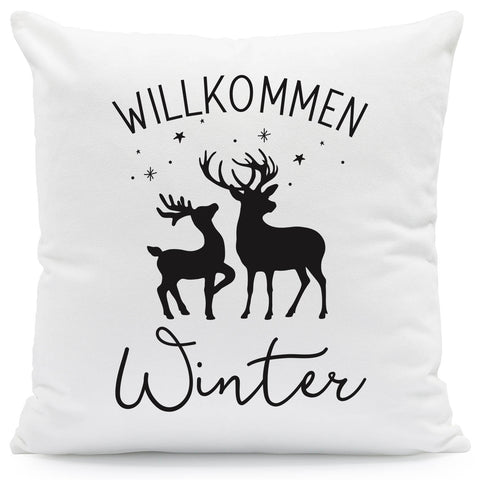 Kissen mit Weihnachtsmotiv - Willkommen Winter  - Weihnachtsdeko - Geschenk für Frauen & Männer