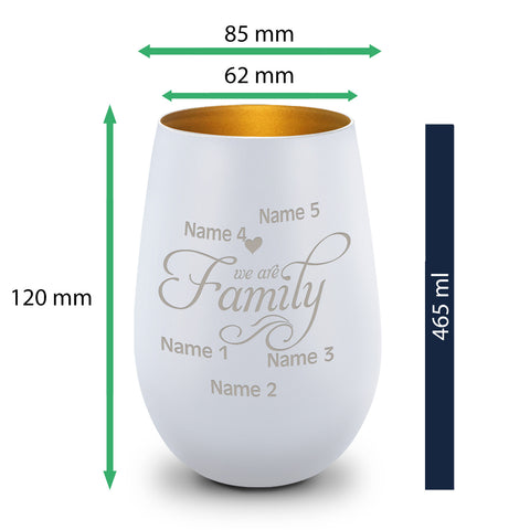 Deko Windlicht aus Glas mit Gravur - We are Family - Personalisiert mit bis zu fünf Namen