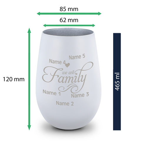 Deko Windlicht aus Glas mit Gravur - We are Family - Personalisiert mit bis zu fünf Namen