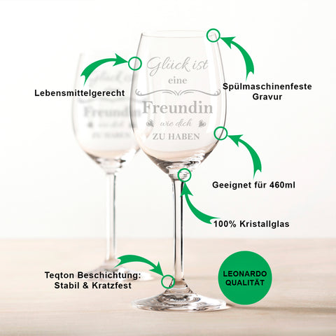 Leonardo Weinglas mit Gravur "Glück ist eine Freundin"