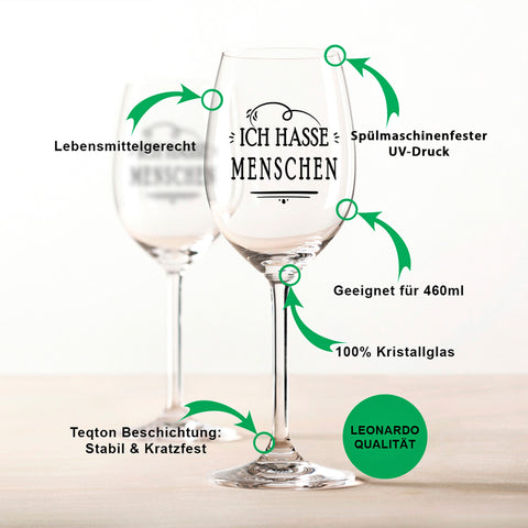 Leonardo Weingläser mit UV-Druck "Ich hasse Menschen"