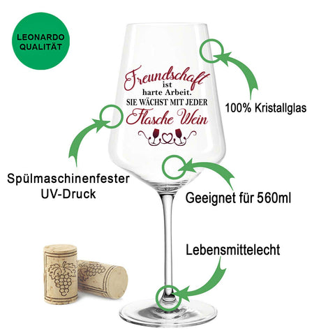 Leonardo Weingläser mit UV-Druck "Freundschaft ist harte Arbeit" im Set