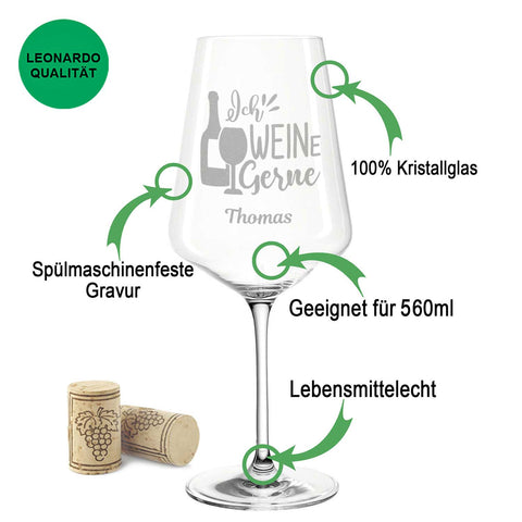 Leonardo Weinglas mit Gravur "Ich WEINe Gerne"