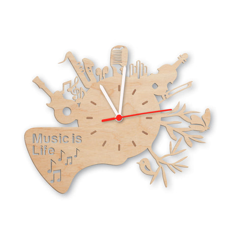 Wanduhr aus Holz Music is life