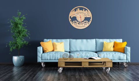 Wanduhr aus Holz Oktoberfest 2017 Wohnzimmer