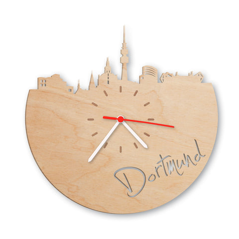 Wanduhr aus Holz Skyline Dortmund