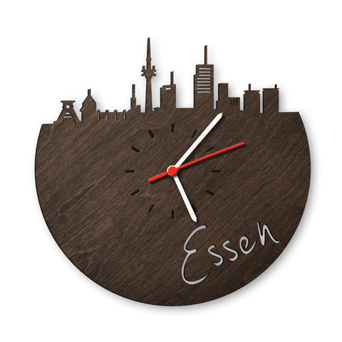 Wanduhr aus Holz Skyline Essen Eiche geräuchert