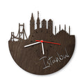 Wanduhr aus Holz Skyline Istanbul Eiche geräuchert