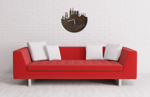 Wanduhr aus Holz Skyline Istanbul Eiche geräuchert Wohnzimmer