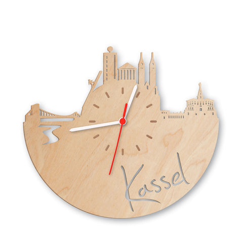 Wanduhr aus Holz Skyline Kassel