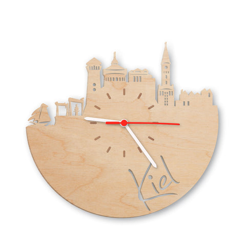 Wanduhr aus Holz Skyline Kiel